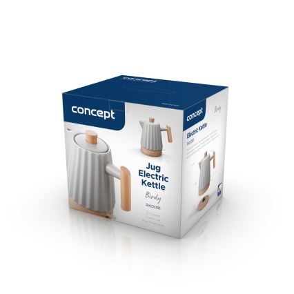 Concept RK0091 - Bollitore elettrico 1,5 l, 1500 W/230 V, grigio chiaro/effetto legno/ceramica