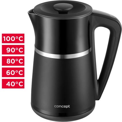 Concept RK3100 - Bollitore elettrico rapido con controllo della temperatura 1,7 l 2200W/230V nero