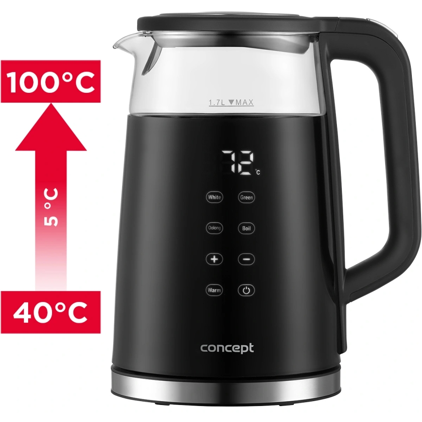 Concept RK4100 - Bollitore con controllo della temperatura 1,7 l 2200W/230V nero