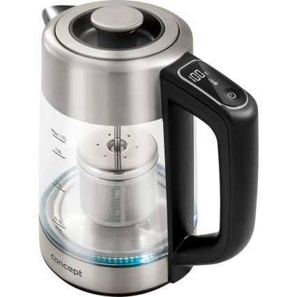 Concept RK4190 - Bollitore elettrico con regolazione della temperatura e filtro, 1,7 l, 2200W/230V in acciaio inox