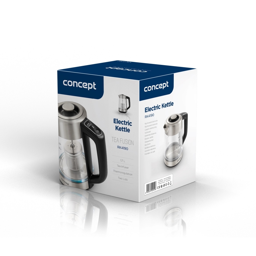 Concept RK4190 - Bollitore elettrico con regolazione della temperatura e filtro, 1,7 l, 2200W/230V in acciaio inox