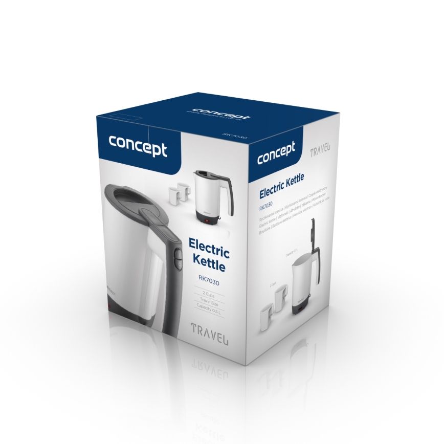 Concept RK7030 - Bollitore elettrico da viaggio 0,5 l 1080W/230V grigio/bianco + 2 tazze