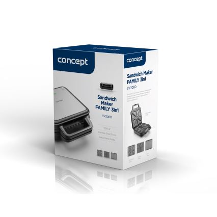Concept SV3080 - Macchina per i panini FAMILY 3in1 1200W/230V nero/acciaio inossidabile