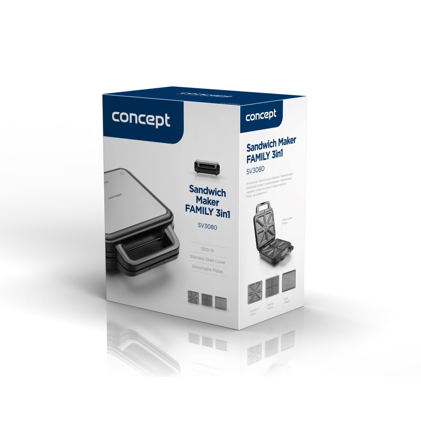 Concept SV3080 - Macchina per i panini FAMILY 3in1 1200W/230V nero/acciaio inossidabile