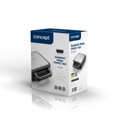 Concept SV3080 - Macchina per i panini FAMILY 3in1 1200W/230V nero/acciaio inossidabile