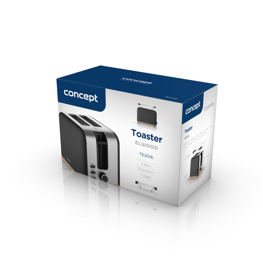 Concept TE2016 - Tostapane per 2 fette con griglia riscaldante 930W/230V, nero