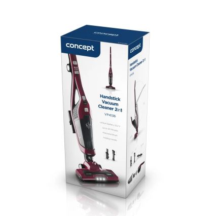 Concept VP4136 - Aspirapolvere a scopa cordless 2 in 1 100W/22,2V 2200 mAh rosso