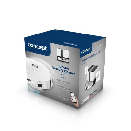 Concept VR4050 - Robot aspirapolvere intelligente 2 in 1 con funzione lavapavimenti OPTIMUS AQUA PRO LASER 3D 600W/230V 5200 mAh Wi-Fi bianco