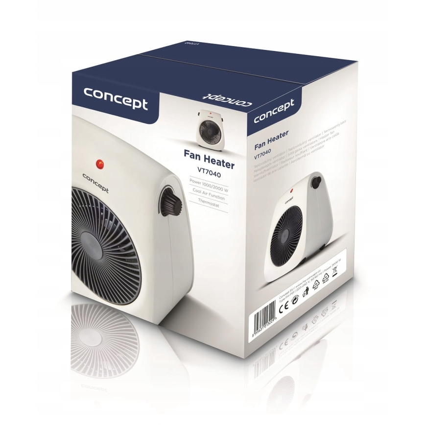 Concept vt7040 - Termoventilatore con resistenza 1000/2000W/230V, bianco