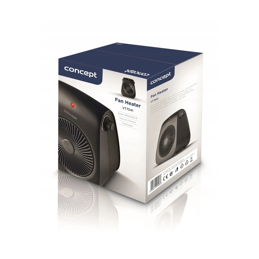 Concept vt7041 - Ventilatore con elemento riscaldante 1000/2000W/230V nero