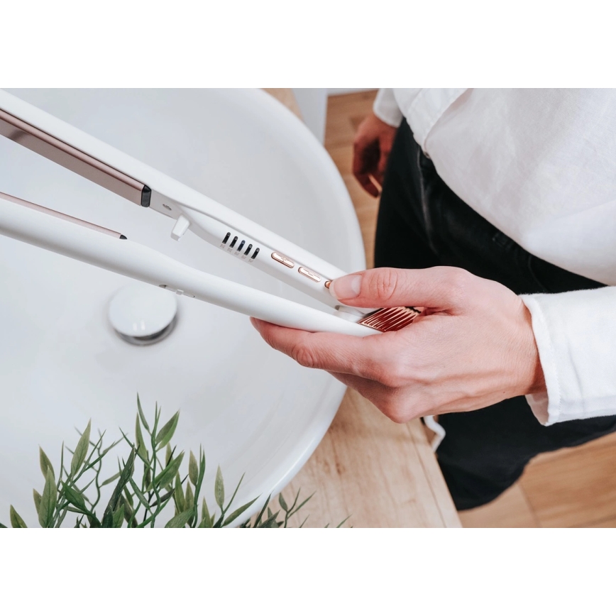 Concept VZ2110 - Piastra per capelli GLAM STYLE 48W/230V bianca/oro rosa