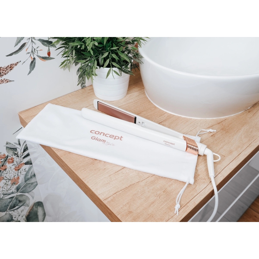 Concept VZ2110 - Piastra per capelli GLAM STYLE 48W/230V bianca/oro rosa