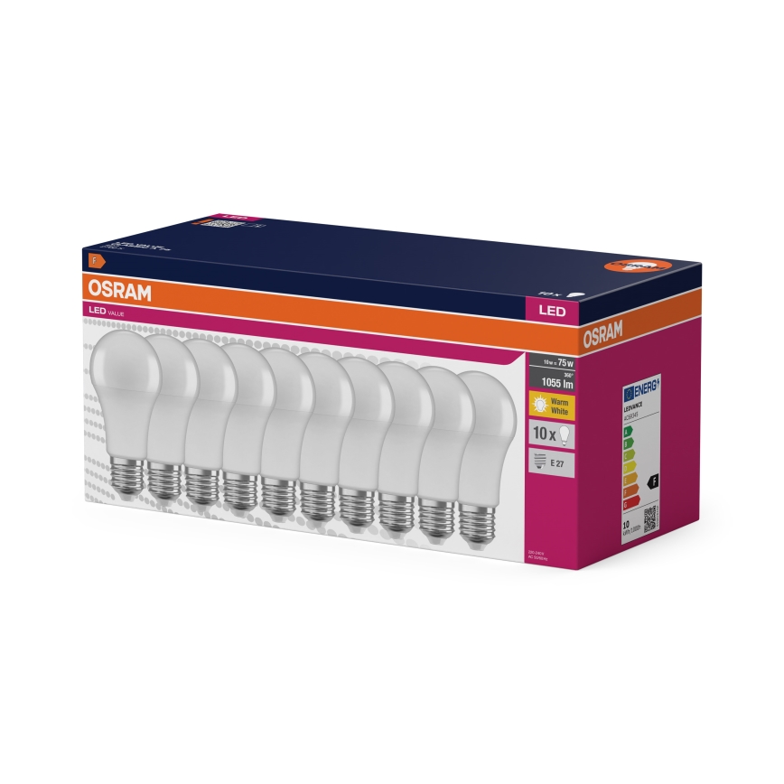 Confezione da 10 lampadine LED CLASSIC A75 E27/10W/230V 2700K - Osram