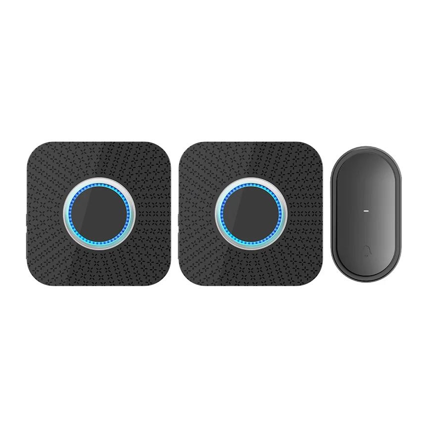 Confezione da 2 campanelli wireless da presa, a energia cinetica, 230V, nero