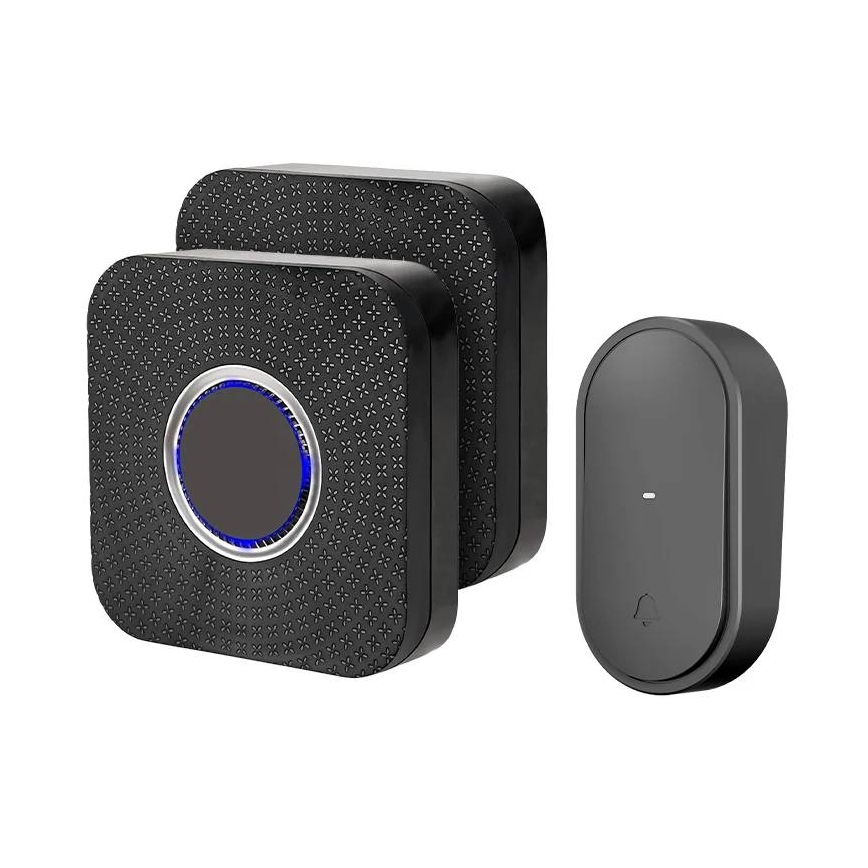 Confezione da 2 campanelli wireless da presa, a energia cinetica, 230V, nero