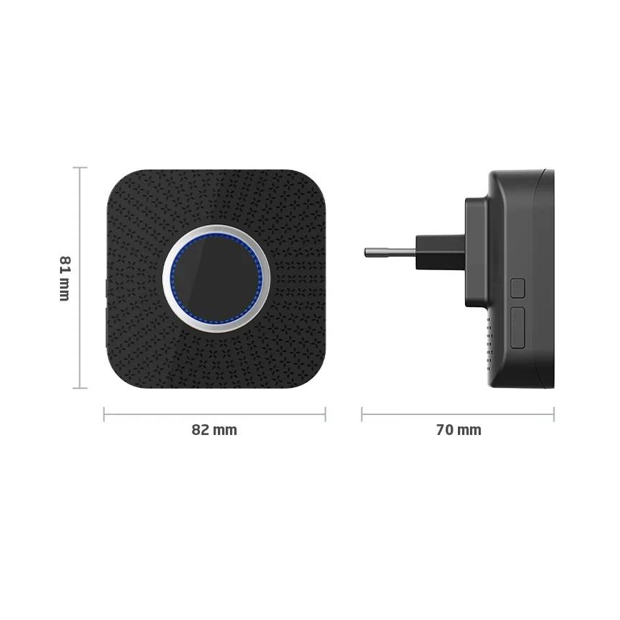 Confezione da 2 campanelli wireless da presa, a energia cinetica, 230V, nero