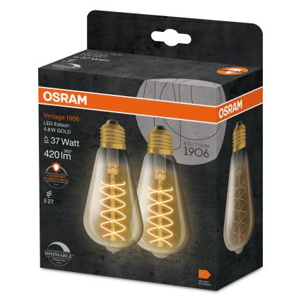 Confezione da 2 lampadine LED dimmerabili a filamento VINTAGE E27/7,8W/230V 1800K - Osram