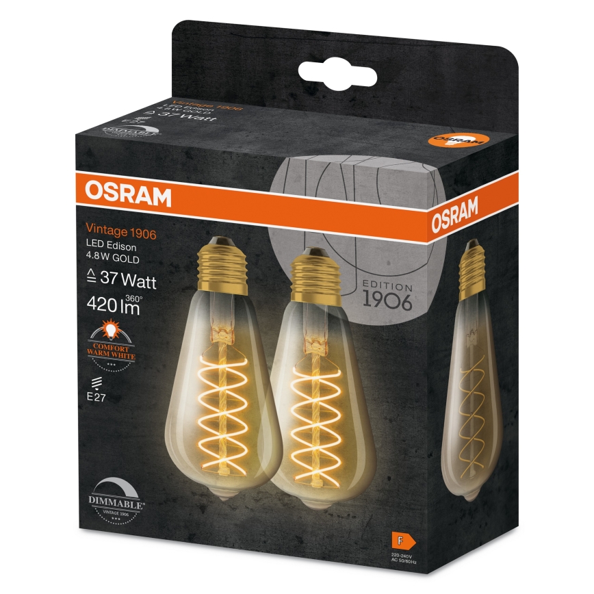 Confezione da 2 lampadine LED dimmerabili a filamento VINTAGE E27/7,8W/230V 1800K - Osram