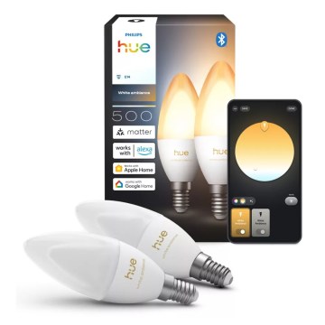 Confezione da 2 lampadine LED dimmerabili Philips Hue WHITE AMBIANCE B39 E14/3,7W/230V 1000-20000K