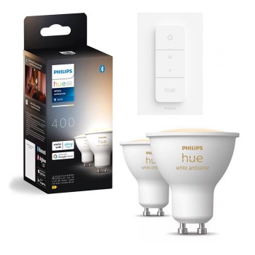 Confezione da 2 lampadine LED dimmerabili Philips Hue WHITE AMBIANCE GU10/4,2W/230V 2200-6500K + interruttore dimmer