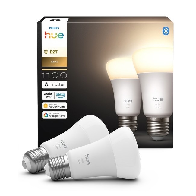 Confezione da 2 lampadine LED dimmerabili Philips Hue WHITE, attacco E27, 9,5 W, 230 V, 2700 K