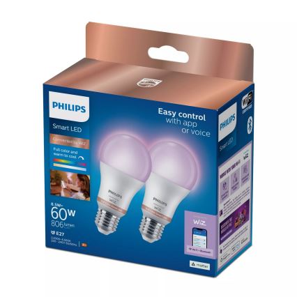 Set da 2 lampadine LED RGB dimmerabili Philips SMART A60 E27/8,5W/230V 2200-6500K