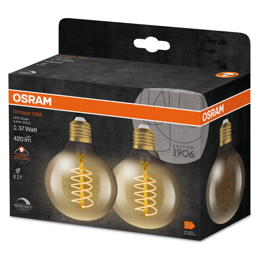 Confezione da 2 lampadine LED dimmerabili Vintage a filamento E27/4,8W/230V 2200K - Osram