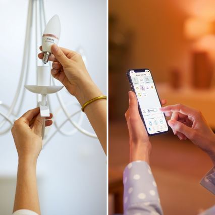 Set da 2 lampadine LED RGB dimmerabili Philips SMART C37 E14/4,9W/230V 2200-6500K CRI 90