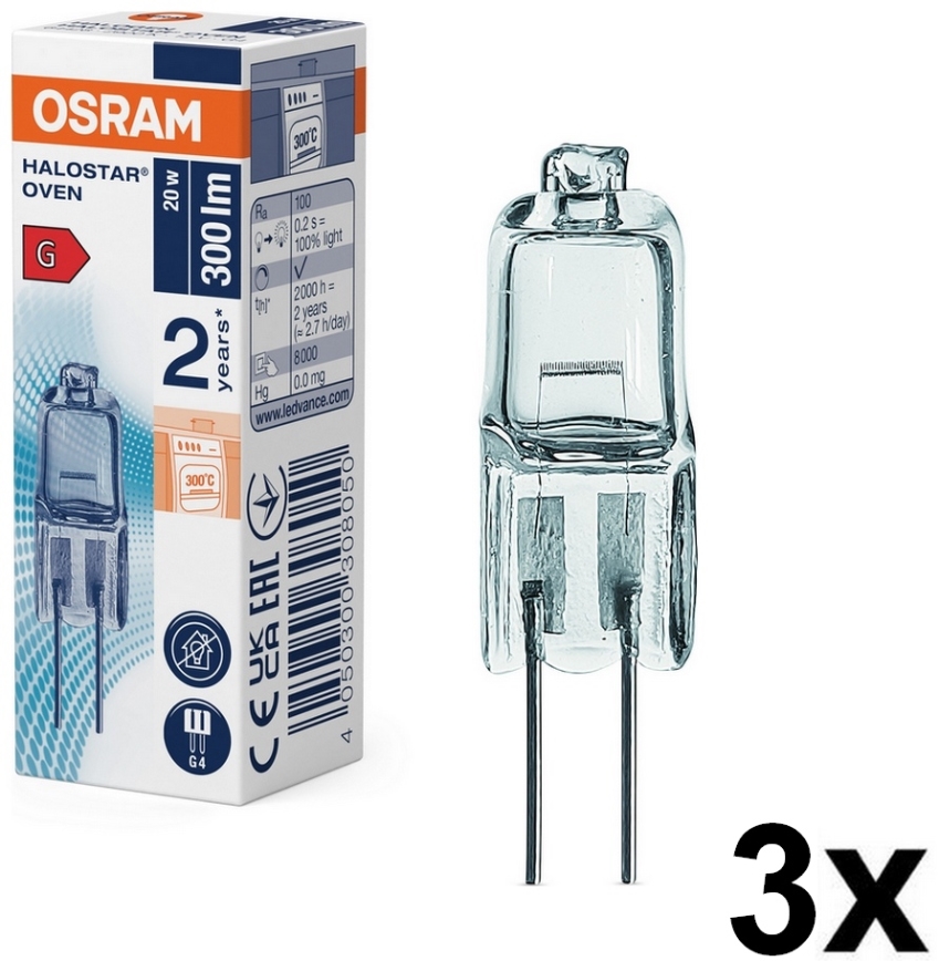 Confezione da 3 lampadine da forno HALOSTAR G4/20W/12V 2700K - Osram
