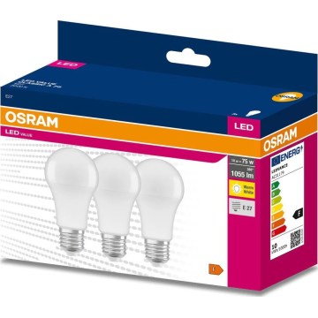 Confezione da 3 lampadine LED A60 E27/10W/230V 3000K - Osram