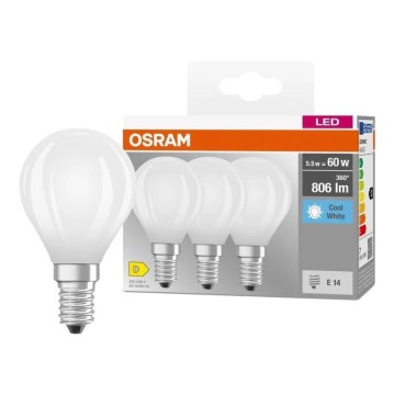 Confezione da 3 lampadine LED BASE CLASSIC FILAMENT E14/5,9W/230V 4000K - Osram