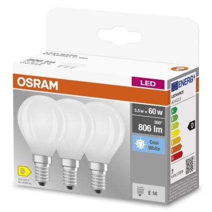 Confezione da 3 lampadine LED BASE CLASSIC FILAMENT E14/5,9W/230V 4000K - Osram