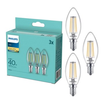 Confezione da 3 lampadine LED VINTAGE Philips B35 E14/4,3W/230V 2700K
