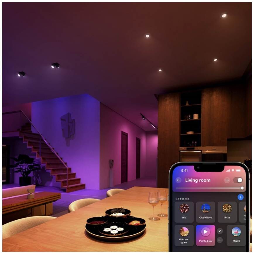 Set da 4 lampadine LED RGBW dimmerabili Philips Hue WHITE AND COLOR AMBIANCE GU5,3/MR16/6,3W/12V 2000-6500K