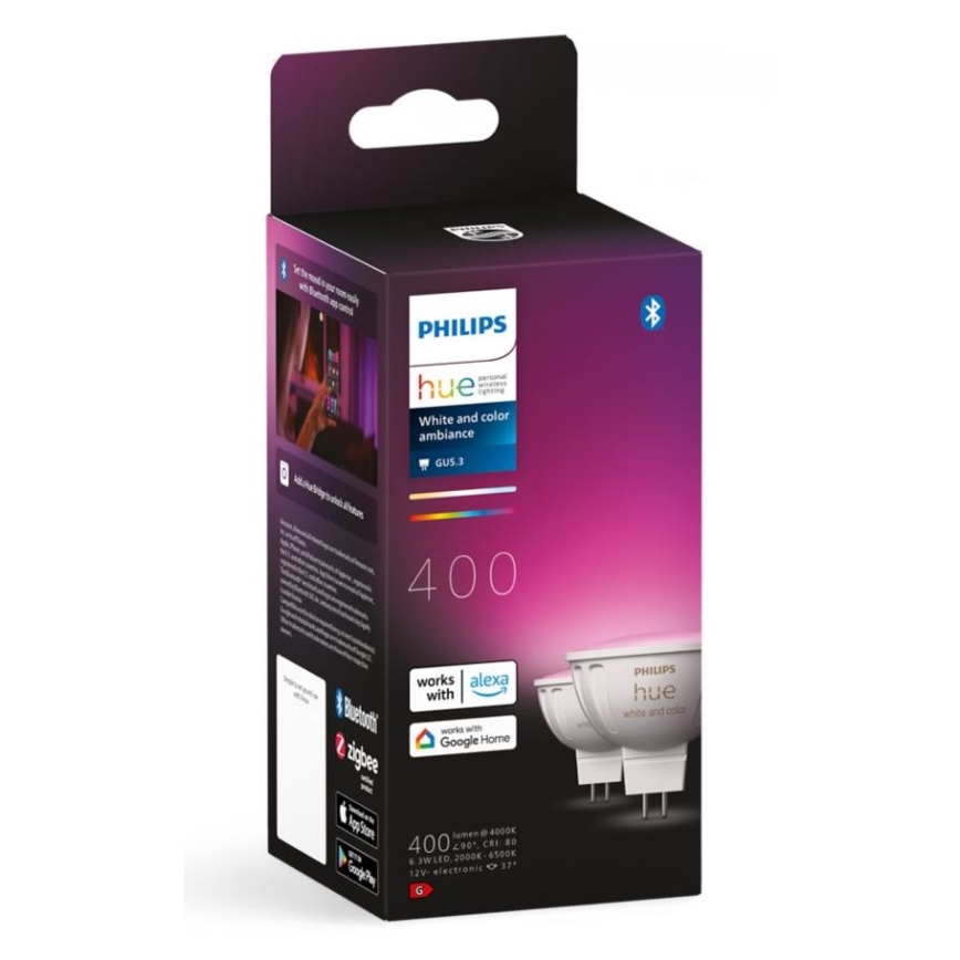 Set da 4 lampadine LED RGBW dimmerabili Philips Hue WHITE AND COLOR AMBIANCE GU5,3/MR16/6,3W/12V 2000-6500K