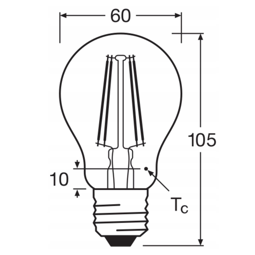 Confezione da 5 lampadine LED Base Classic Filament A60, attacco E27, 7 W, 230 V, 4000 K - Osram