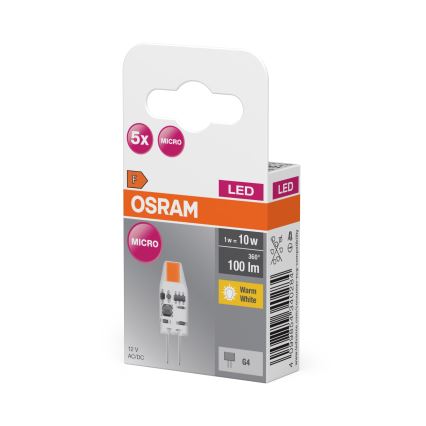 Confezione da 5 lampadine LED PIN MICRO G4/1W/12V 2700K - Osram