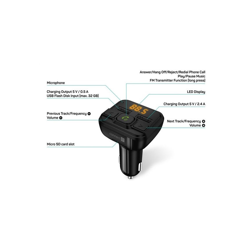 CONNECT IT CCC-8600-BK - Trasmettitore FM per auto con funzione vivavoce nero