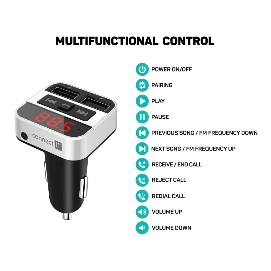 CONNECT IT CCC-8800-SL - Trasmettitore FM per auto con funzione vivavoce nero/argento