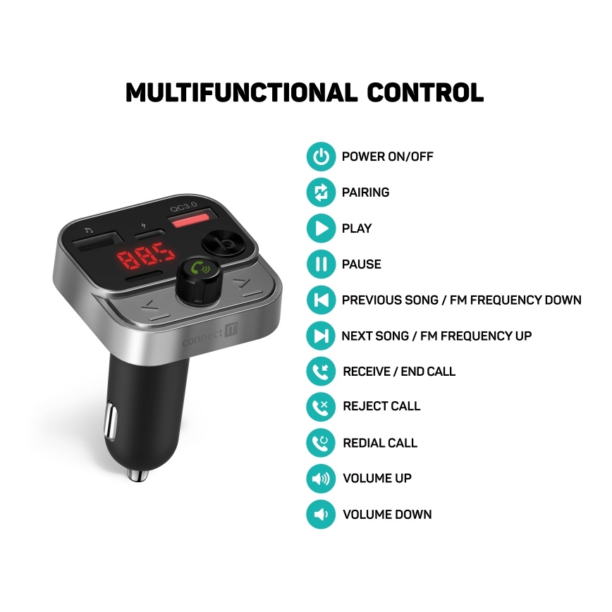 CONNECT IT CCC-8900-AN - Trasmettitore FM per auto con funzione vivavoce nero/argento