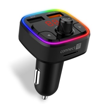 CONNECT IT CCC-9090-BK - LED RGB Trasmettitore FM per auto con funzione vivavoce nero