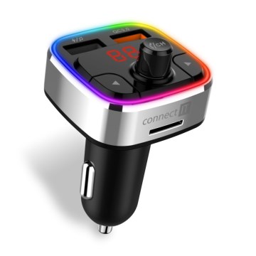 CONNECT IT CCC-9090-SL - LED RGB Trasmettitore FM per auto con funzione vivavoce nero/argento