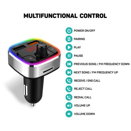 CONNECT IT CCC-9090-SL - LED RGB Trasmettitore FM per auto con funzione vivavoce nero/argento