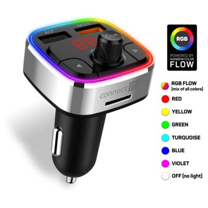 CONNECT IT CCC-9090-SL - LED RGB Trasmettitore FM per auto con funzione vivavoce nero/argento