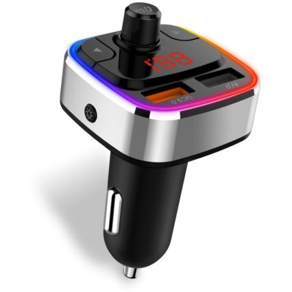 CONNECT IT CCC-9090-SL - LED RGB Trasmettitore FM per auto con funzione vivavoce nero/argento