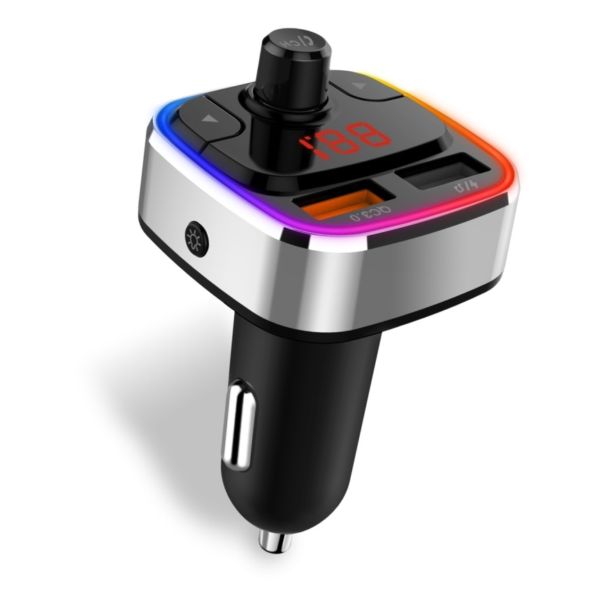CONNECT IT CCC-9090-SL - LED RGB Trasmettitore FM per auto con funzione vivavoce nero/argento