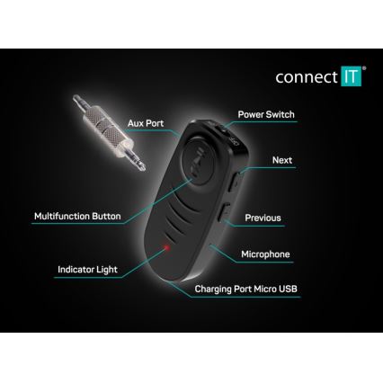 CONNECT IT CFF-4050-BK - Bluetooth audio ricevitore AUX 110 mAh