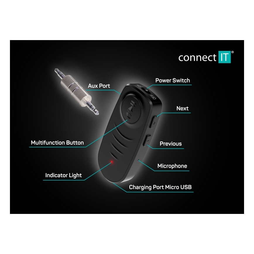 CONNECT IT CFF-4050-BK - Bluetooth audio ricevitore AUX 110 mAh