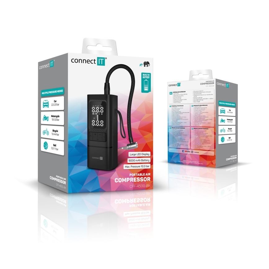 CONNECT IT CFF-4500-BK - Compressore digitale tascabile AirFlow 80W/6000 mAh nero