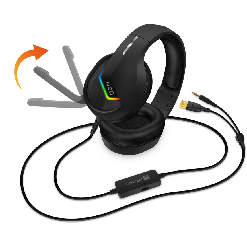 CONNECT IT CHP-3595-BK - LED RGB Cuffie da gioco cablate con microfono nero
